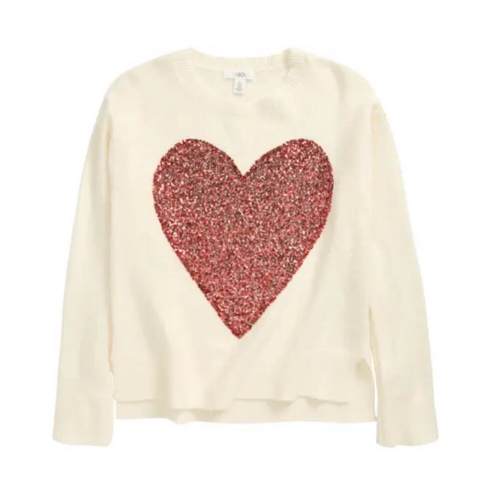 1901 Kids Merry Sparkle Red Heart Sweater in Ivory NEW 10/12 L Pullover